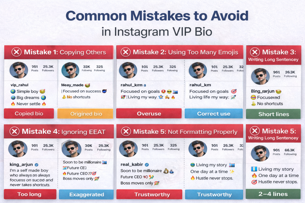 Common mistakes to avoid in Instagram VIP bio for boy